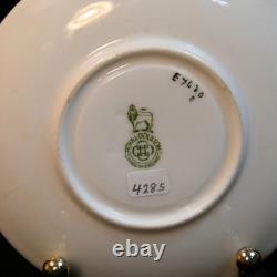 Royal Doulton Demitasse 4 Cups 4 Saucers Urn Pink Bands Yellow Trim HP 1922-1927