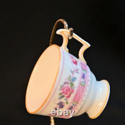 Royal Doulton Demitasse 4 Cups 4 Saucers Urn Pink Bands Yellow Trim HP 1922-1927