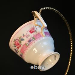 Royal Doulton Demitasse 4 Cups 4 Saucers Urn Pink Bands Yellow Trim HP 1922-1927