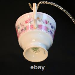 Royal Doulton Demitasse 4 Cups 4 Saucers Urn Pink Bands Yellow Trim HP 1922-1927