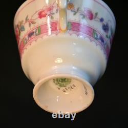 Royal Doulton Demitasse 4 Cups 4 Saucers Urn Pink Bands Yellow Trim HP 1922-1927