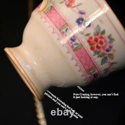 Royal Doulton Demitasse 4 Cups 4 Saucers Urn Pink Bands Yellow Trim HP 1922-1927