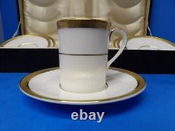 Royal Doulton England ROYAL GOLD H. 4980 Demitasse Cups & Saucers Set 4 with case