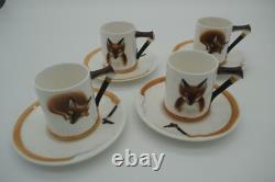 Royal Doulton Reynard The Fox Porcelain Demitasse SET 4 Cups & Saucers