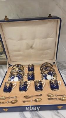 Royal Doulton Set of 6 Demitasse Cobalt Cups & Saucers With Gold