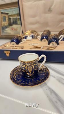 Royal Doulton Set of 6 Demitasse Cobalt Cups & Saucers With Gold