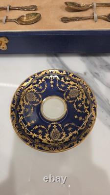 Royal Doulton Set of 6 Demitasse Cobalt Cups & Saucers With Gold