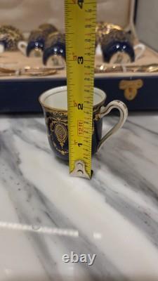 Royal Doulton Set of 6 Demitasse Cobalt Cups & Saucers With Gold