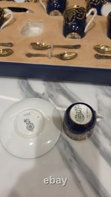 Royal Doulton Set of 6 Demitasse Cobalt Cups & Saucers With Gold