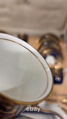Royal Doulton Set of 6 Demitasse Cobalt Cups & Saucers With Gold