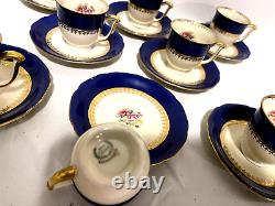Royal Epaig Set Of 8 Each Demitasse Cups & Saucers Colbalt Blue & Floral
