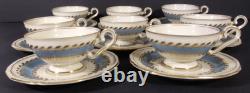 Royal Tettau Gold Gild Porcelain Footed Demitasse Cup & Saucer Germany Set of 8