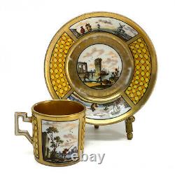 Royal Vienna Austria Hand Painted Porcelain Demitasse Cup and Saucer, circa 1900