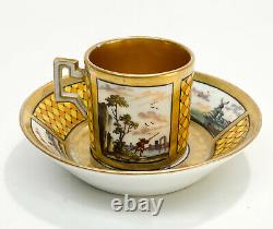Royal Vienna Austria Hand Painted Porcelain Demitasse Cup and Saucer, circa 1900