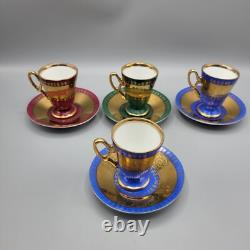 Royal Vienna Demitasse Cups & Saucers Set Of 5, Blue, Green & Burgandy