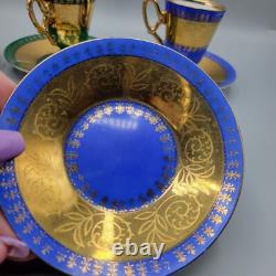 Royal Vienna Demitasse Cups & Saucers Set Of 5, Blue, Green & Burgandy