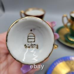 Royal Vienna Demitasse Cups & Saucers Set Of 5, Blue, Green & Burgandy