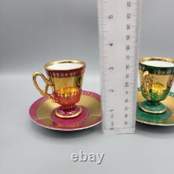 Royal Vienna Demitasse Cups & Saucers Set Of 5, Blue, Green & Burgandy