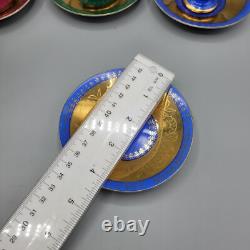 Royal Vienna Demitasse Cups & Saucers Set Of 5, Blue, Green & Burgandy