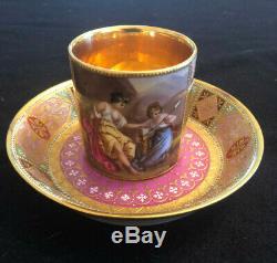 Royal Vienna Rare Hand Painted Artist Signed Demitasse Cup Saucer