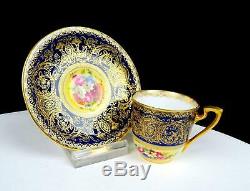 Royal Worcester 1167 Artist Signed Gold Cobalt Blue Demitasse Cup & Saucer 1929