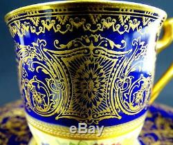 Royal Worcester 1167 Artist Signed Gold Cobalt Blue Demitasse Cup & Saucer 1929