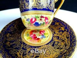 Royal Worcester 1167 Artist Signed Gold Cobalt Blue Demitasse Cup & Saucer 1929