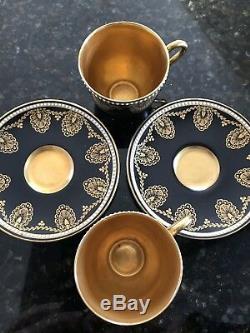 Royal Worcester Antique Pair Demitasse Cups & Saucers Jewelled