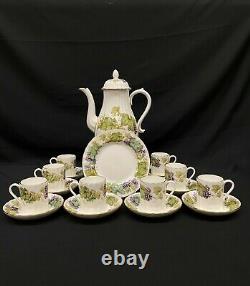 Royal Worcester Bone VINE HARVEST Coffee Pot & 8 Demitasse Cup & Saucer Sets