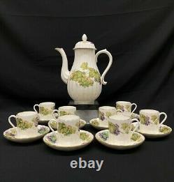 Royal Worcester Bone VINE HARVEST Coffee Pot & 8 Demitasse Cup & Saucer Sets