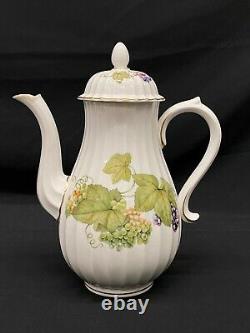 Royal Worcester Bone VINE HARVEST Coffee Pot & 8 Demitasse Cup & Saucer Sets