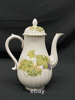 Royal Worcester Bone VINE HARVEST Coffee Pot & 8 Demitasse Cup & Saucer Sets