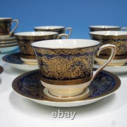 Royal Worcester Embassy Cobalt Blue and Gold 8 Demitasse Cups and 11 Saucers