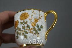 Royal Worcester Gold Floral Grey Chintz & Pink Demitasse Cup & Saucer Circa 1879