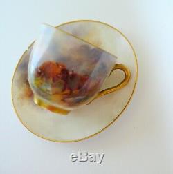 Royal Worcester HIGHLAND CATTLE Demitasse Cup & Saucer Signed STINTON AS-IS