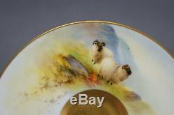 Royal Worcester Hand Painted Highland Sheep Signed EB Demitasse Cup & Saucer