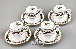 Royal Worcester Holly Ribbons Demitasse Coffee Cups & Saucers X 4 Near Mint