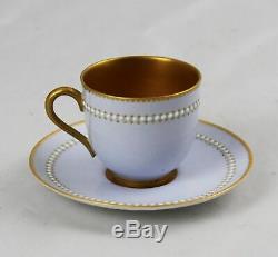 Royal Worcester Jeweled Demitasse Cup & Saucer Blue-Grey W8913 Star One Dot