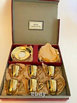 Royal Worcester LUSTRE Gold DISCONTINUED (6) Demitasse Cups and Saucers in box