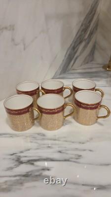 Royal Worcester Red & Gold Chintz Floral Demitasse Cups, Saucers Coffeepot Set