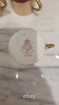 Royal Worcester Red & Gold Chintz Floral Demitasse Cups, Saucers Coffeepot Set