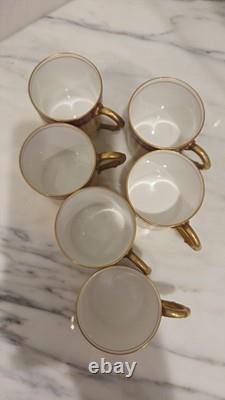 Royal Worcester Red & Gold Chintz Floral Demitasse Cups, Saucers Coffeepot Set
