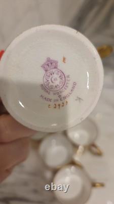 Royal Worcester Red & Gold Chintz Floral Demitasse Cups, Saucers Coffeepot Set
