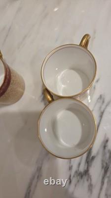Royal Worcester Red & Gold Chintz Floral Demitasse Cups, Saucers Coffeepot Set