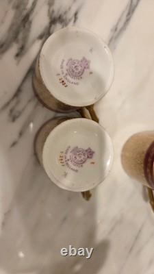 Royal Worcester Red & Gold Chintz Floral Demitasse Cups, Saucers Coffeepot Set