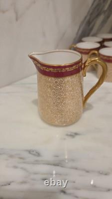 Royal Worcester Red & Gold Chintz Floral Demitasse Cups, Saucers Coffeepot Set
