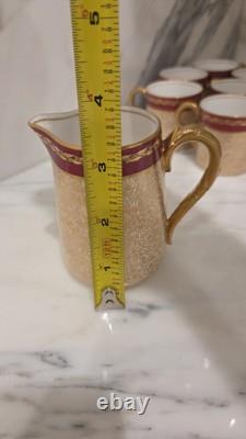 Royal Worcester Red & Gold Chintz Floral Demitasse Cups, Saucers Coffeepot Set