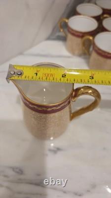 Royal Worcester Red & Gold Chintz Floral Demitasse Cups, Saucers Coffeepot Set