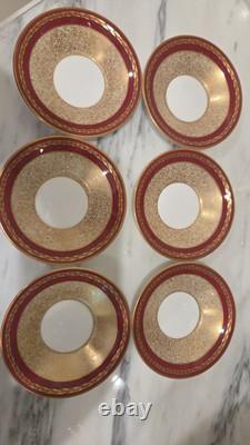 Royal Worcester Red & Gold Chintz Floral Demitasse Cups, Saucers Coffeepot Set