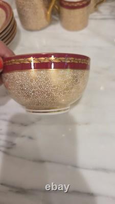 Royal Worcester Red & Gold Chintz Floral Demitasse Cups, Saucers Coffeepot Set